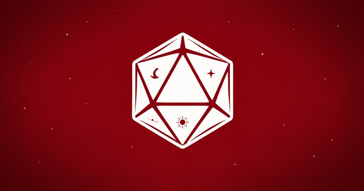 D20 blanc sur fond rouge étoilé — D&D Con 2026